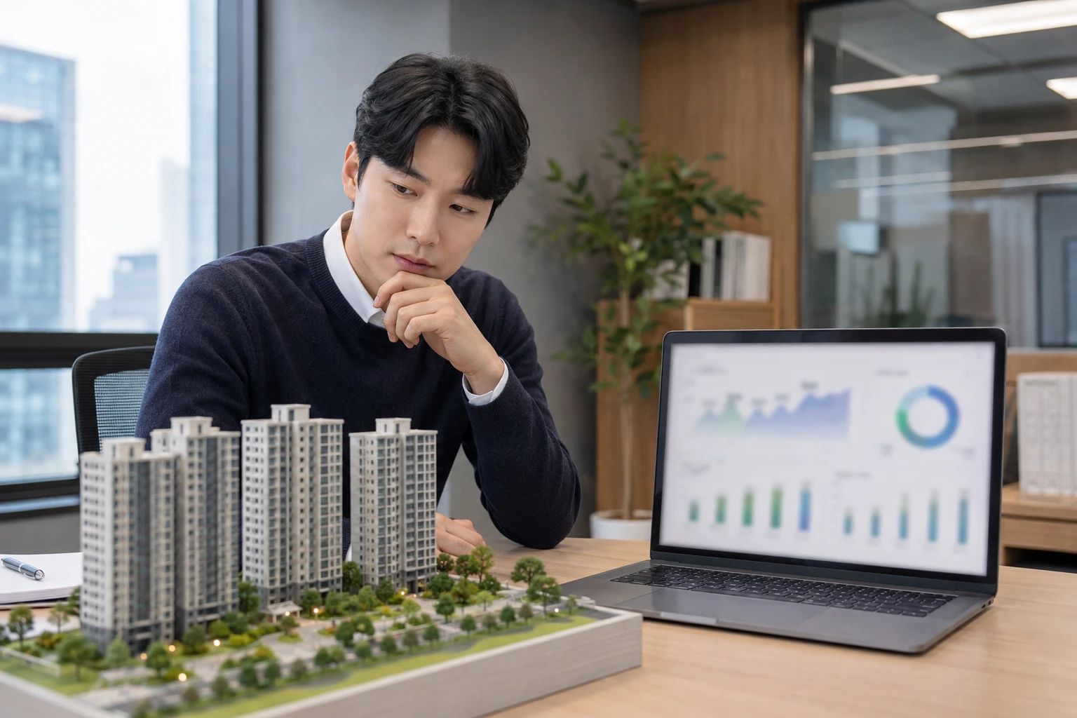 아파트 청약 자격 관련 자료를 점검하는 장면